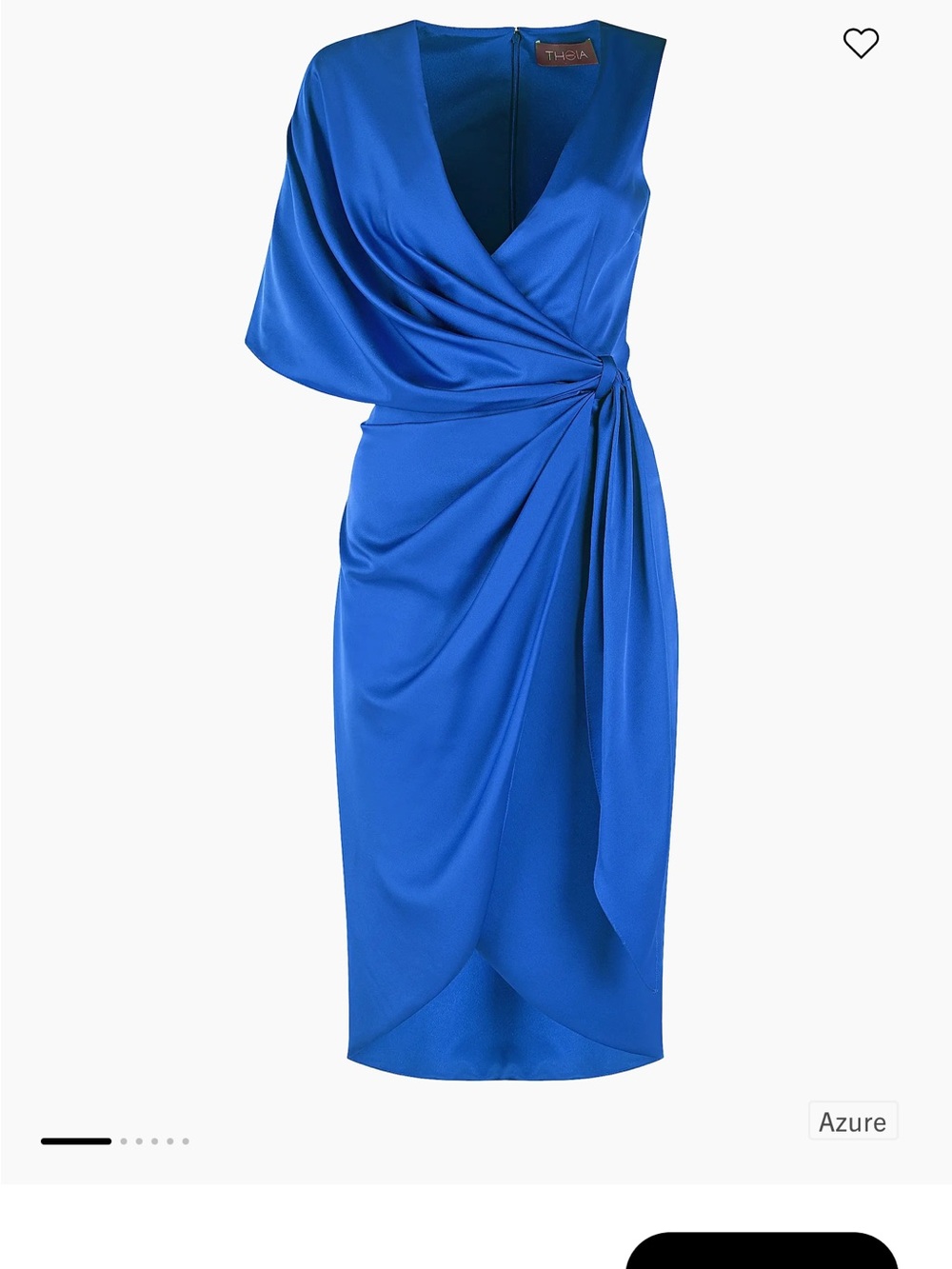 Theia One-Shoulder Draped Midi Dress in Azure Blue